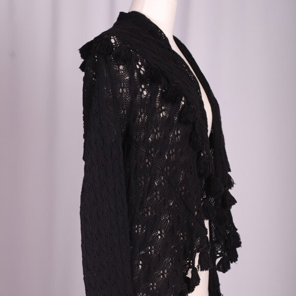 EUC Cotton by Autumn Cashmere Black Fringe Open Cardigan, Sz - Sm - Picture 3 of 5